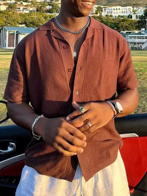 Retro-Inspired Men's Knitted Polo Shirt - Casual Solid Color with Lapel for Effortless Style