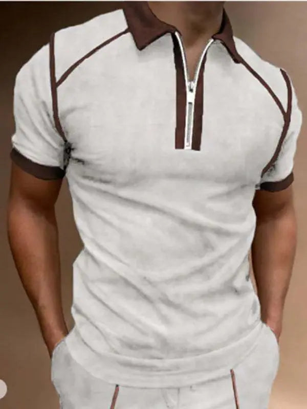 Stylish Men's Color Block Zipper Polo Shirt for Spring-Summer Comfort - MENLL