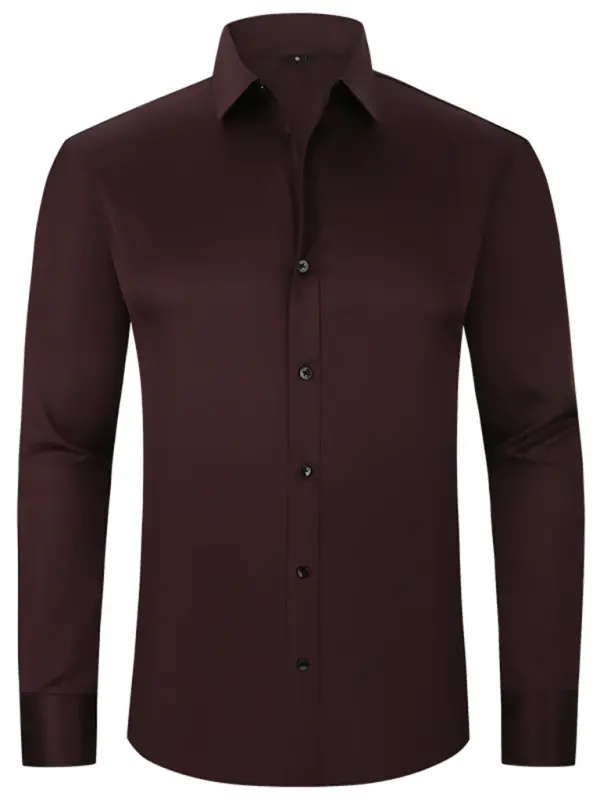 MENLL Navy Wrinkle-Free Shirt Men's Casual Long Sleeve Non-Iron Top by MENLL