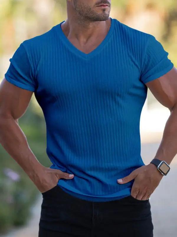 Elevate Your Workout: Slim Fit V-Neck Breathable Sports Tee for Summer Adventures - MENLL