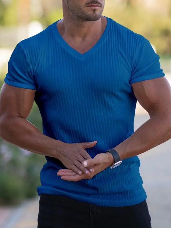 Elevate Your Workout: Slim Fit V-Neck Breathable Sports Tee for Summer Adventures - MENLL