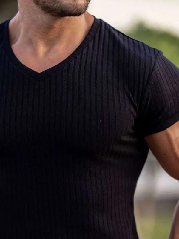 Elevate Your Workout: Slim Fit V-Neck Breathable Sports Tee for Summer Adventures - MENLL