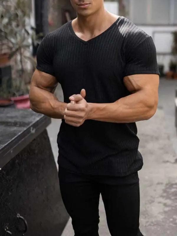 Elevate Your Workout: Slim Fit V-Neck Breathable Sports Tee for Summer Adventures - MENLL