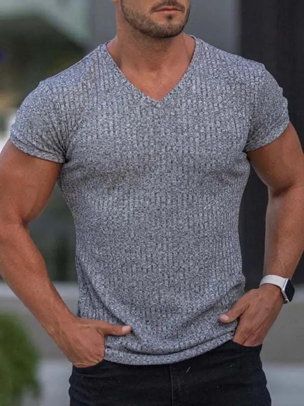 Elevate Your Workout: Slim Fit V-Neck Breathable Sports Tee for Summer Adventures - MENLL