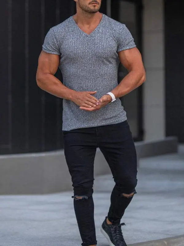 Elevate Your Workout: Slim Fit V-Neck Breathable Sports Tee for Summer Adventures - MENLL