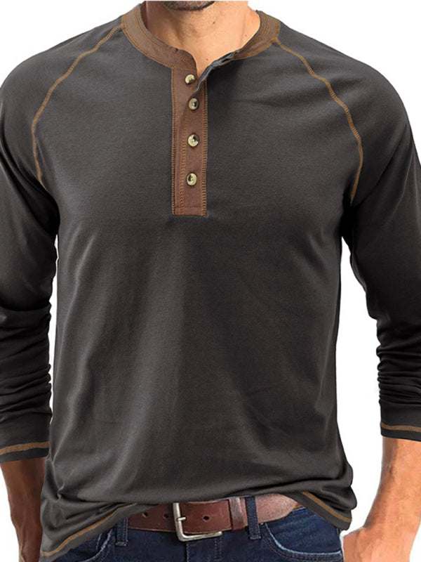 Men's colorblock long sleeve shirt with button detail, stylish and versatile.