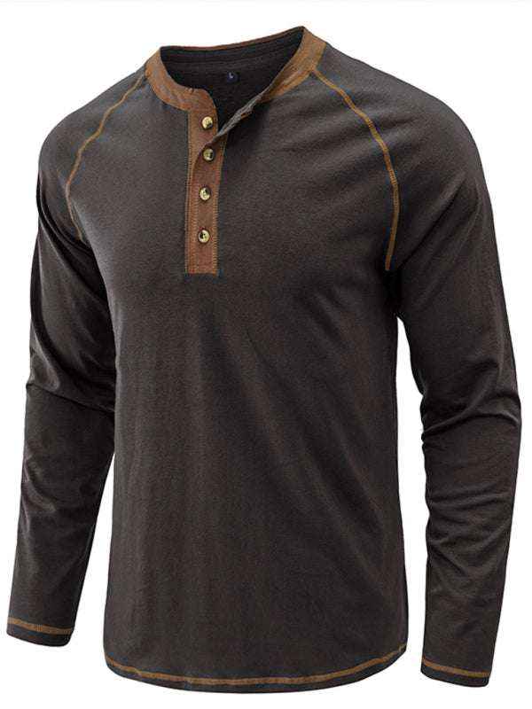 Stylish Men's Colorblock Long Sleeve T-Shirt with Button Detail - Perfect for Every Season!