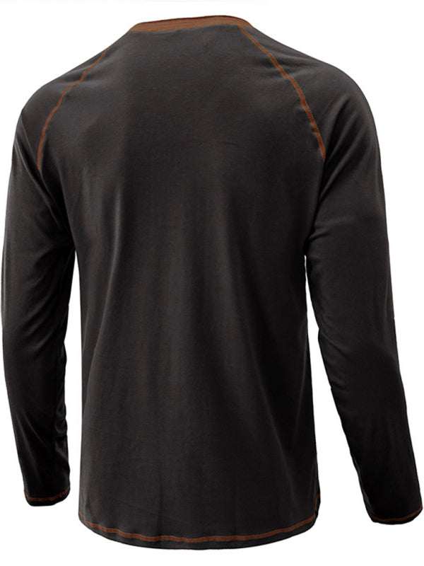 Stylish Men's Colorblock Long Sleeve T-Shirt with Button Detail - Perfect for Every Season!