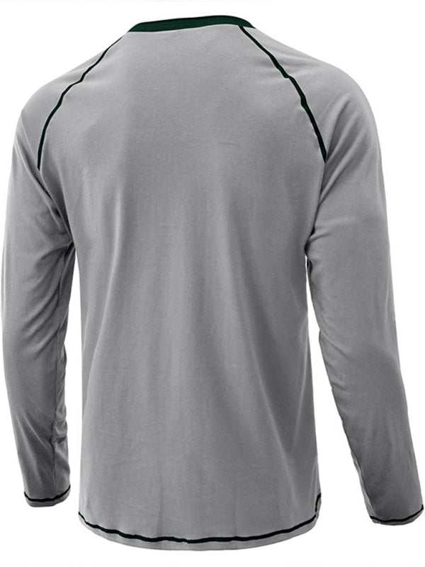 Stylish Men's Colorblock Long Sleeve T-Shirt with Button Detail - Perfect for Every Season!