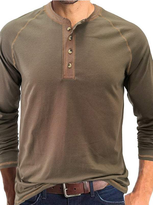 Stylish Men's Colorblock Long Sleeve T-Shirt with Button Detail - Perfect for Every Season!