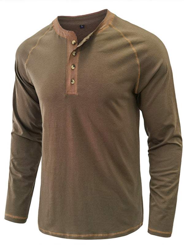 Stylish Men's Colorblock Long Sleeve T-Shirt with Button Detail - Perfect for Every Season!