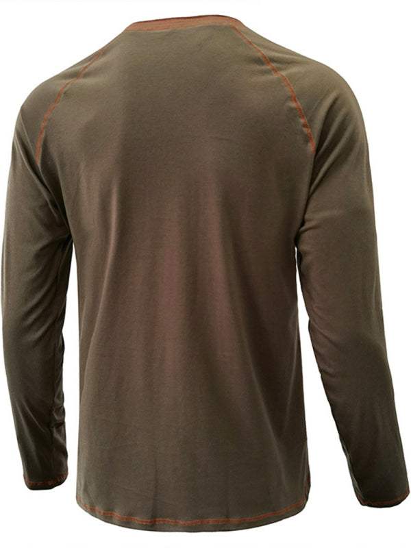 Stylish Men's Colorblock Long Sleeve T-Shirt with Button Detail - Perfect for Every Season!
