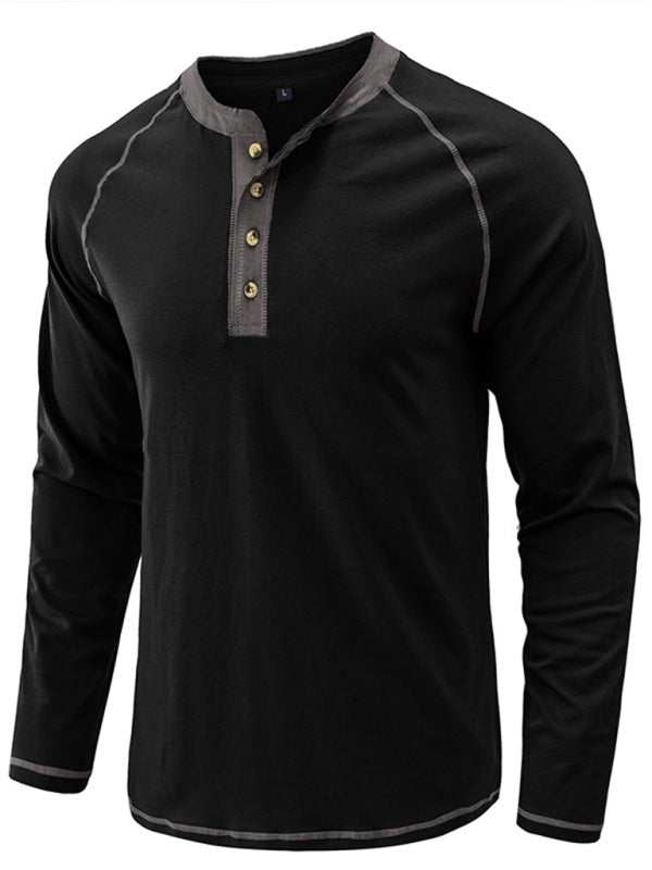 Stylish Men's Colorblock Long Sleeve T-Shirt with Button Detail - Perfect for Every Season!