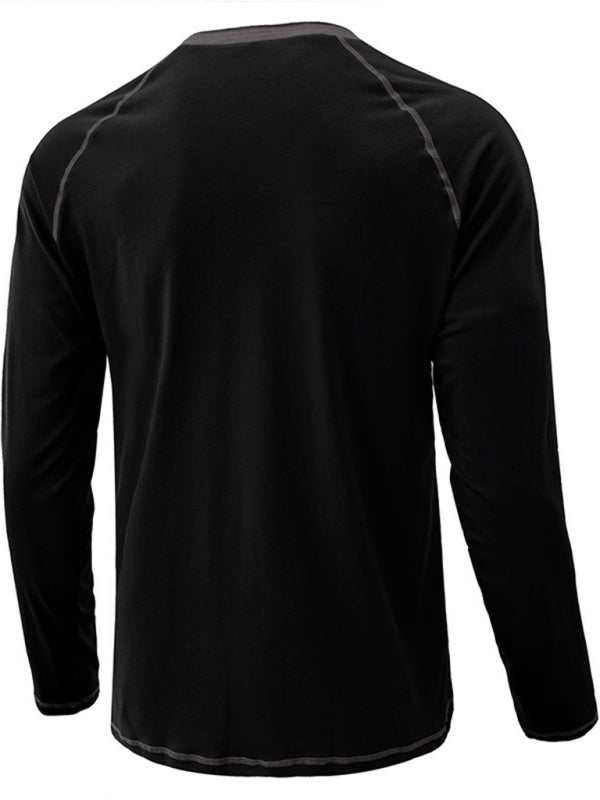 Stylish Men's Colorblock Long Sleeve T-Shirt with Button Detail - Perfect for Every Season!