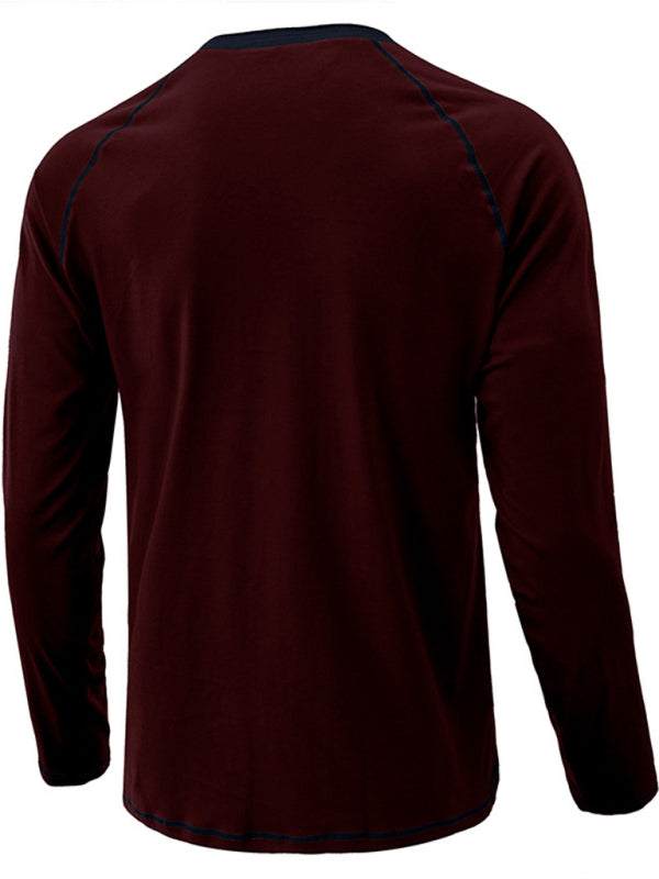 Stylish Men's Colorblock Long Sleeve T-Shirt with Button Detail - Perfect for Every Season!