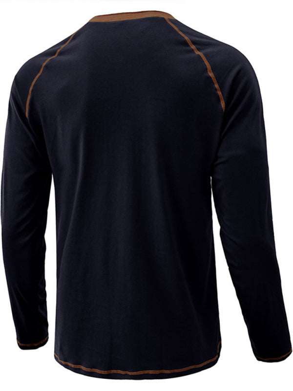 Stylish Men's Colorblock Long Sleeve T-Shirt with Button Detail - Perfect for Every Season!