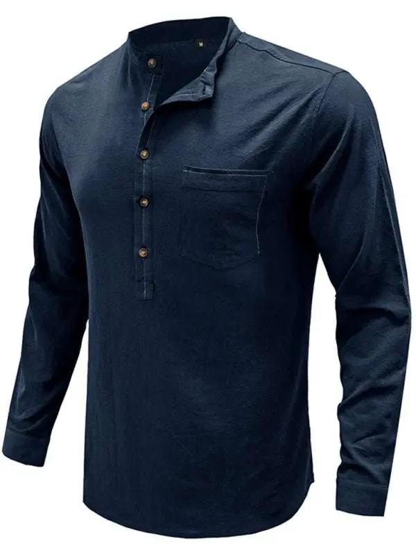 Chic Men's Woven Cotton-Linen Long Sleeve Shirt for Effortless Spring-Summer Style - MENLL