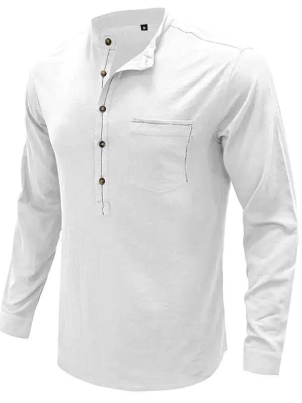Chic Men's Woven Cotton-Linen Long Sleeve Shirt for Effortless Spring-Summer Style - MENLL
