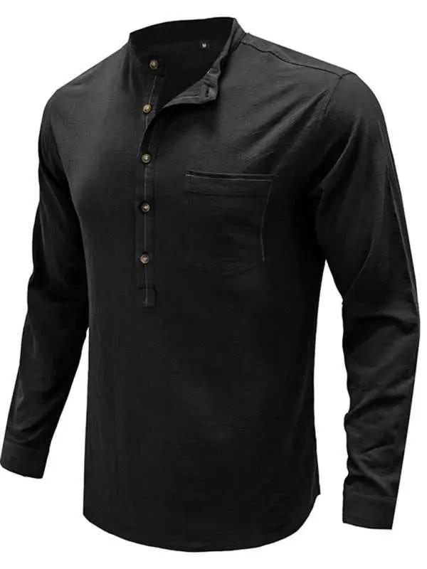 Chic Men's Woven Cotton-Linen Long Sleeve Shirt for Effortless Spring-Summer Style - MENLL