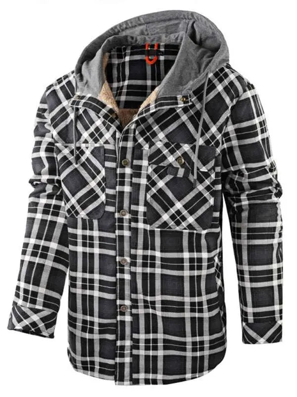 MENLL Cozy Plaid Jacket Men's Outdoor Fall/Winter Hooded Jacket - Warm & Stylish by MENLL