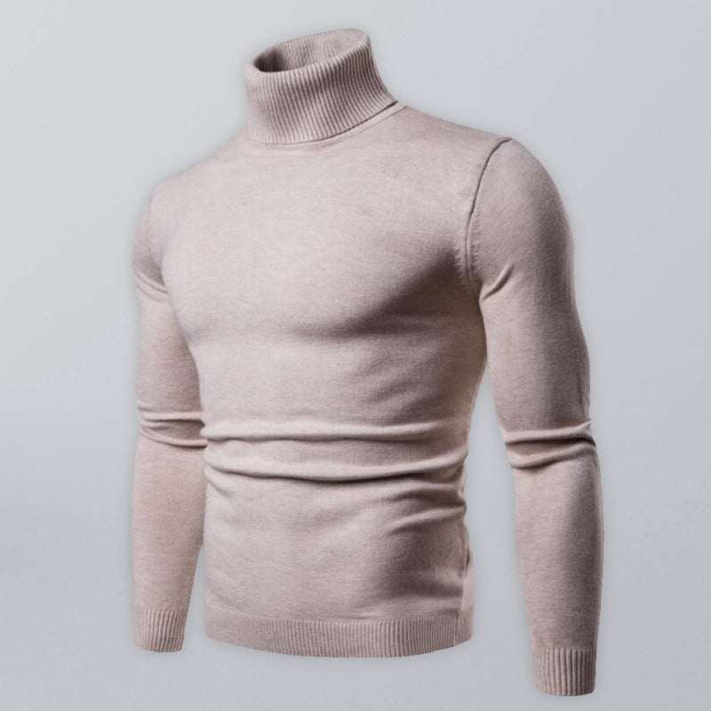 Men's classic turtleneck wool sweater in beige, featuring a cozy all-match knitted design.
