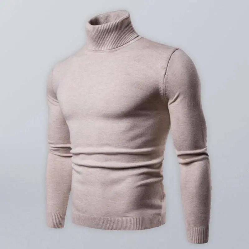 Men's classic turtleneck wool sweater in beige, featuring a cozy all-match knitted design.