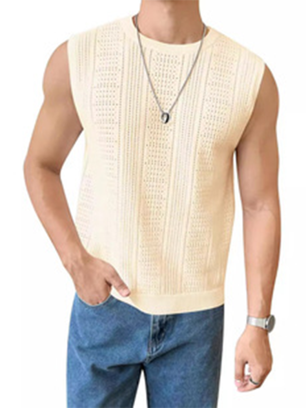 Chic Sleeveless Knit Vest for Men - Breathable Solid Color Fashion Statement with Round Neck Design - MENLL
