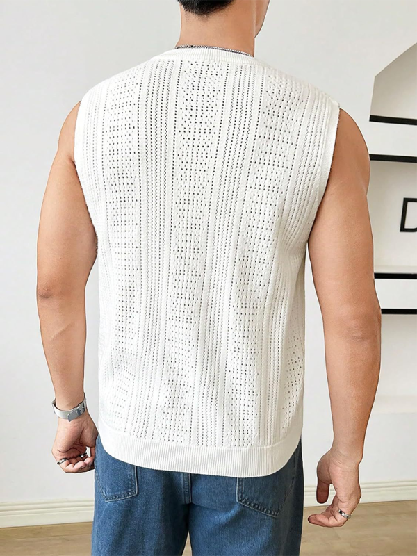 Chic Sleeveless Knit Vest for Men - Breathable Solid Color Fashion Statement with Round Neck Design - MENLL