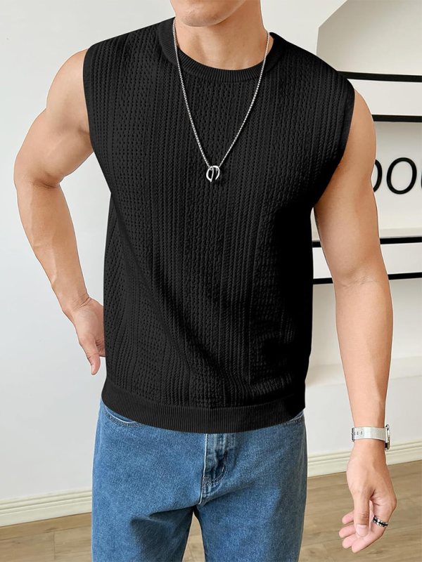 Chic Sleeveless Knit Vest for Men - Breathable Solid Color Fashion Statement with Round Neck Design - MENLL