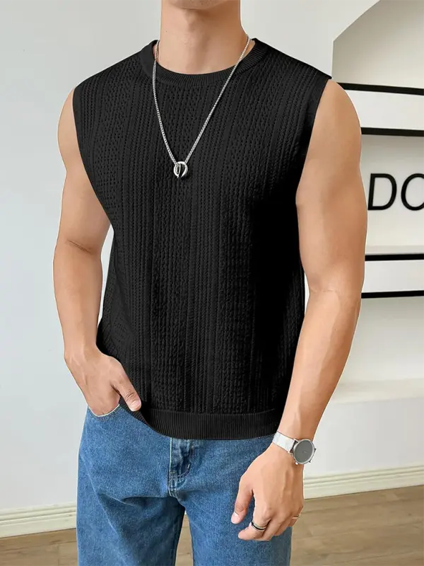 Chic Sleeveless Knit Vest for Men - Breathable Solid Color Fashion Statement with Round Neck Design - MENLL