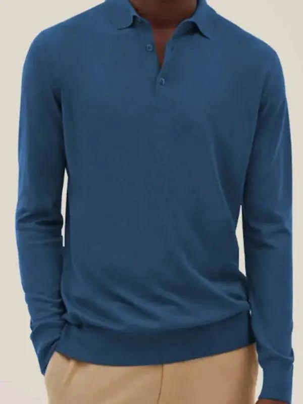 Stylish Long Sleeve V-Neck Button-Up Polo for Effortless Casual Chic - MENLL