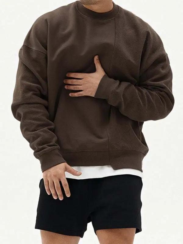 Stylish Men's Color-Block Knit Crew Neck Sweatshirt for Effortless Casual Charm - MENLL