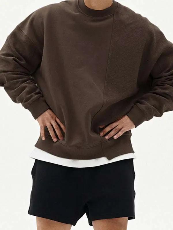Stylish Men's Color-Block Knit Crew Neck Sweatshirt for Effortless Casual Charm - MENLL