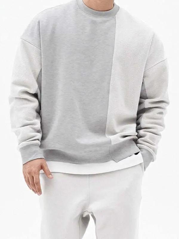 Stylish Men's Color-Block Knit Crew Neck Sweatshirt for Effortless Casual Charm - MENLL