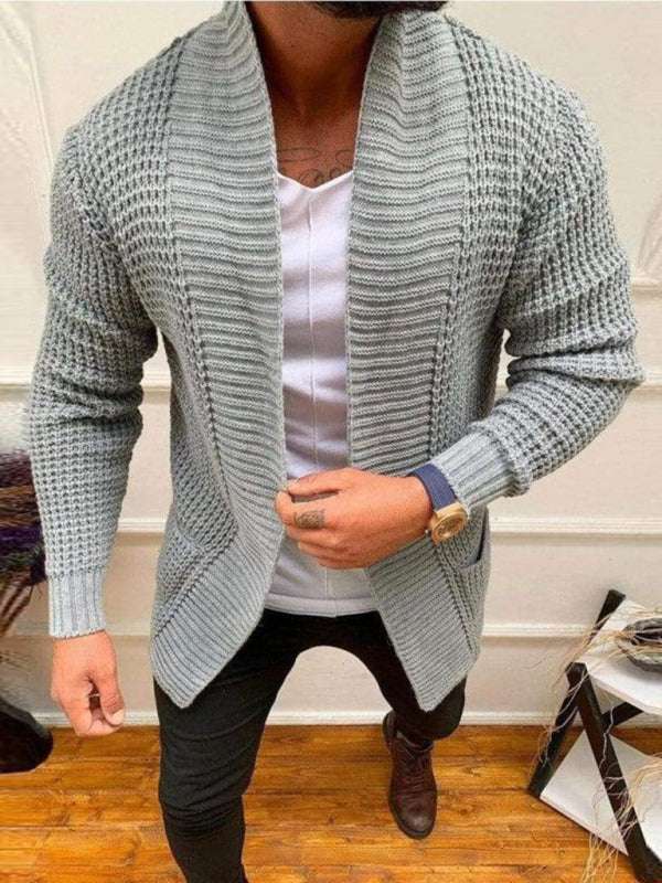 Cozy Elegance: Men's Casual Knit Cardigan in Solid Colors - MENLL