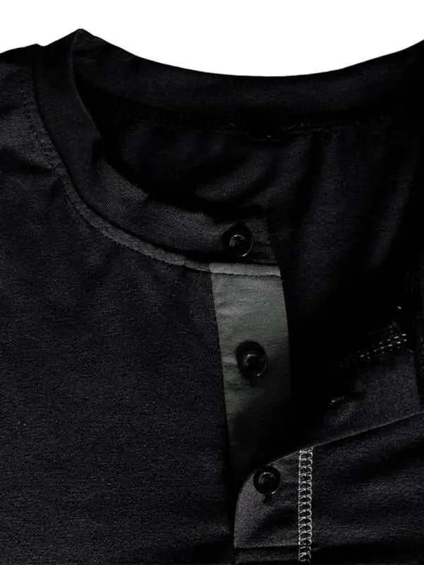 Men's Vibrant Color Block Knit Henley Long Sleeve Tee - MENLL