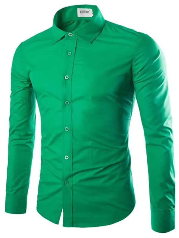 MENLL Teal Lapel Shirt Men's Casual Long Sleeve Top - Non-Iron & Stylish by MENLL