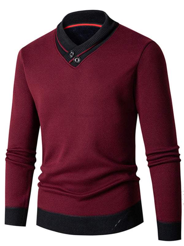 Sleek Velvet-Enhanced Men's Half Turtleneck Slim-Fit Sweater for Autumn-Winter