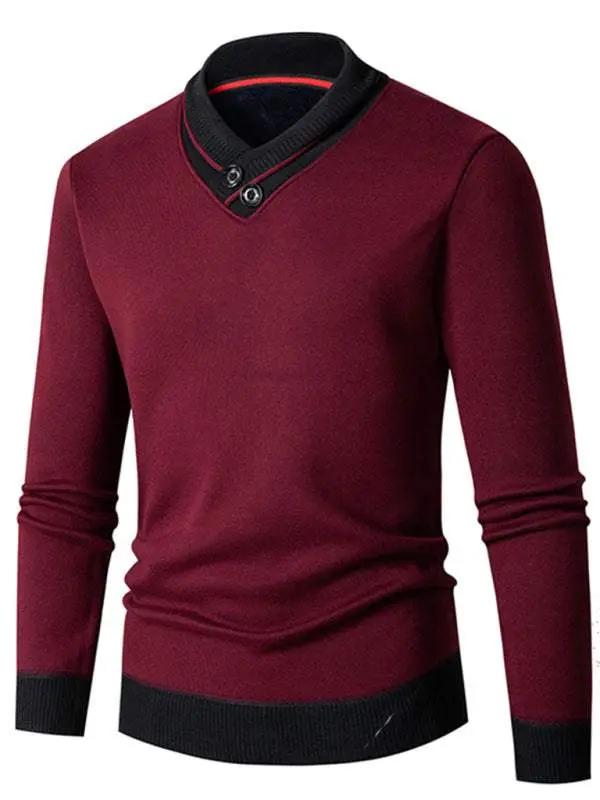 Sleek Velvet-Enhanced Men's Half Turtleneck Slim-Fit Sweater for Autumn-Winter - MENLL