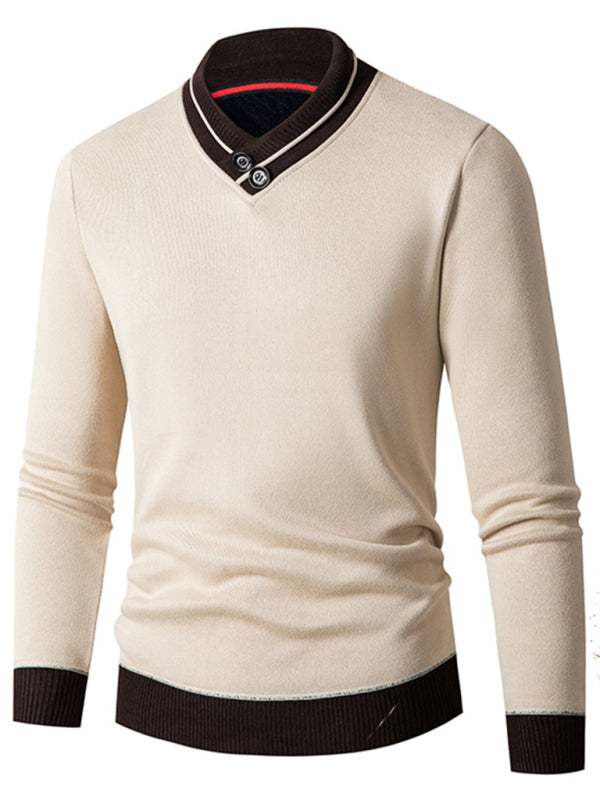 Sleek Velvet-Enhanced Men's Half Turtleneck Slim-Fit Sweater for Autumn-Winter