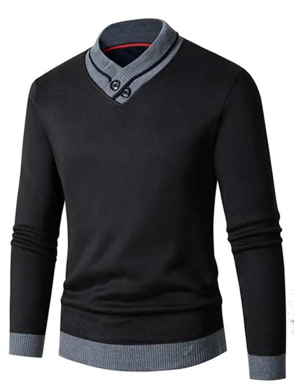 Sleek Velvet-Enhanced Men's Half Turtleneck Slim-Fit Sweater for Autumn-Winter - MENLL
