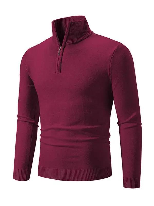 Versatile Men's Half-Zip Solid Color Sweater with Stand Collar - Effortless Style for Every Season - MENLL