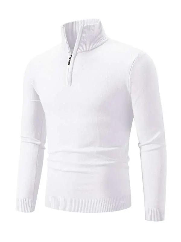 Versatile Men's Half-Zip Solid Color Sweater with Stand Collar - Effortless Style for Every Season - MENLL