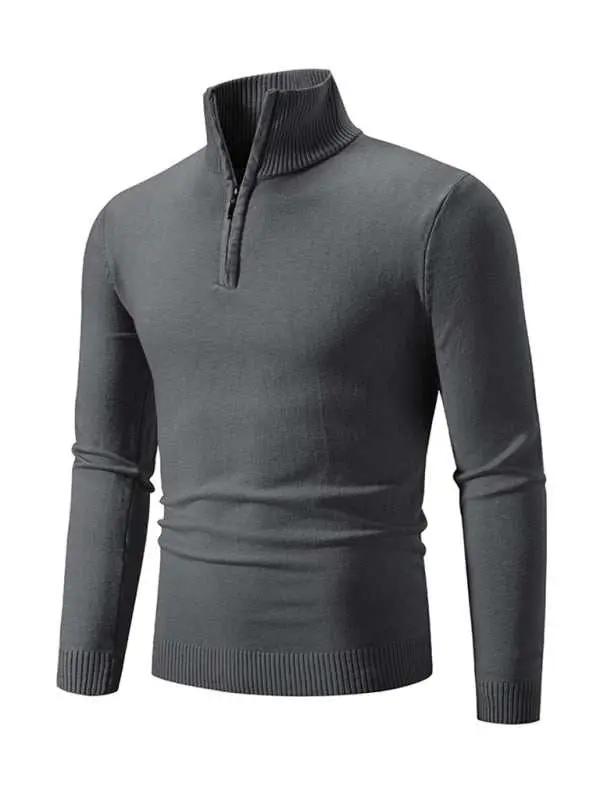 Versatile Men's Half-Zip Solid Color Sweater with Stand Collar - Effortless Style for Every Season - MENLL