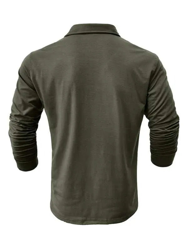 Chic Men's Solid Color Long Sleeve Polo Shirt with Welt Pocket - Perfect for Every Season! - MENLL