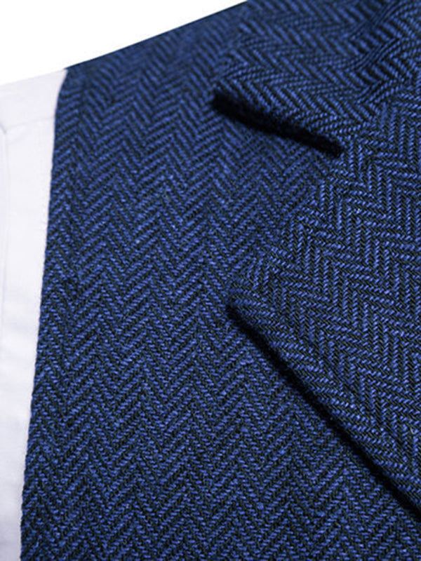 Retro Elegance: Men's Herringbone Tweed Suit Vest with Stylish Lapels - MENLL