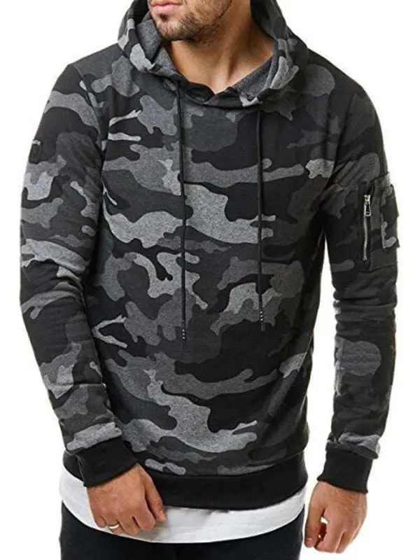 Stylish Men's Camouflage Long Sleeve Hoodie with Convenient Pockets - MENLL