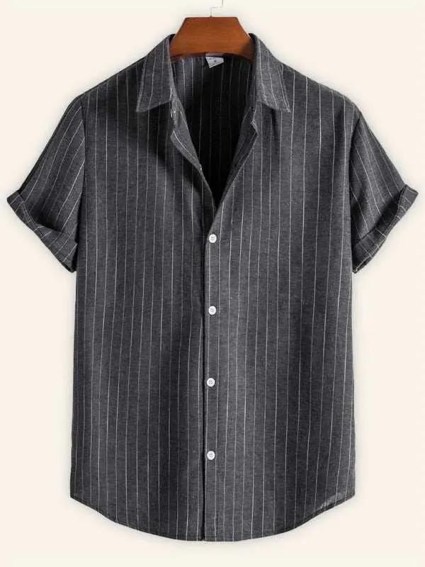 Trendy Striped Short Sleeve Shirt for Men – Casual Comfort Meets Style! - MENLL