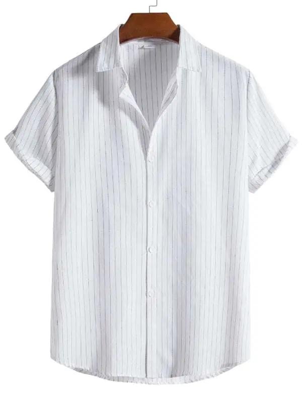 Trendy Striped Short Sleeve Shirt for Men – Casual Comfort Meets Style! - MENLL