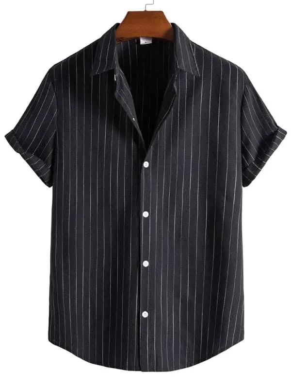 Trendy Striped Short Sleeve Shirt for Men – Casual Comfort Meets Style! - MENLL